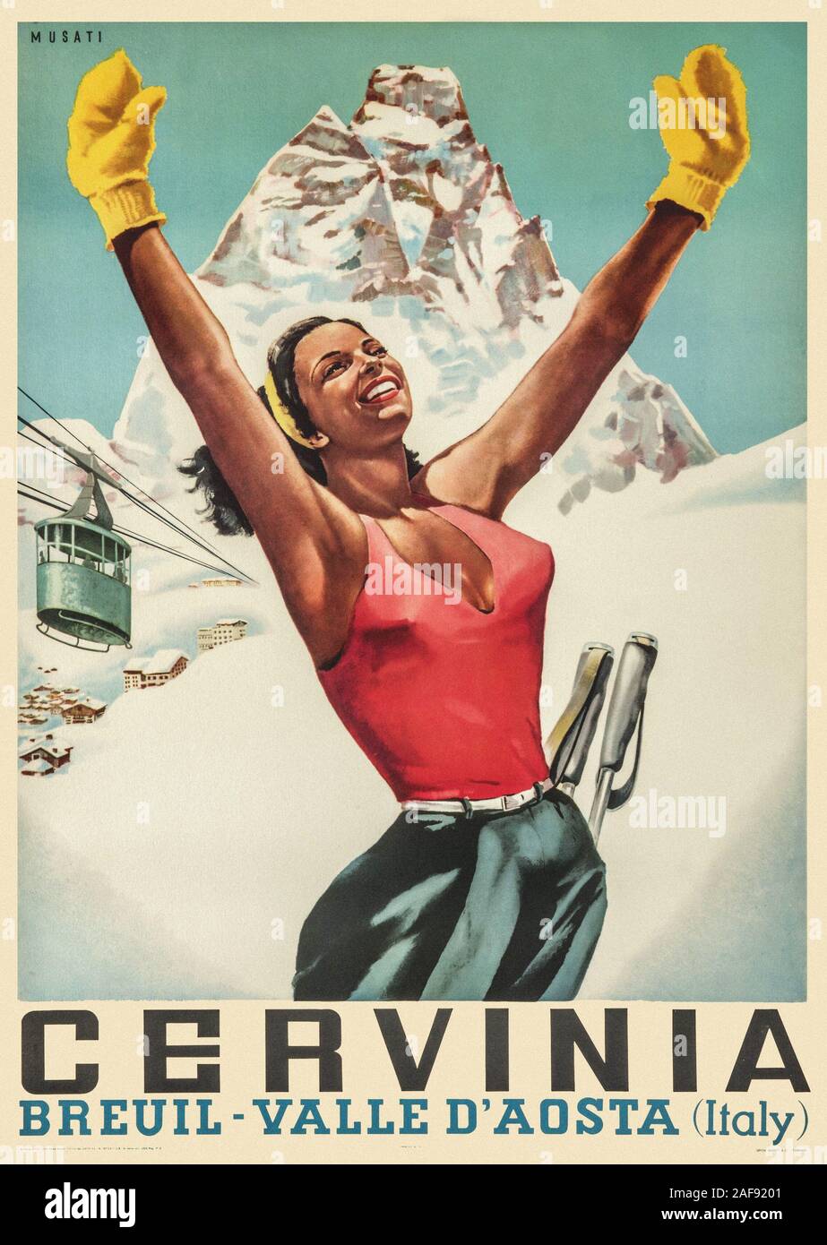 Vintage Travel Cervinia Stockfoto