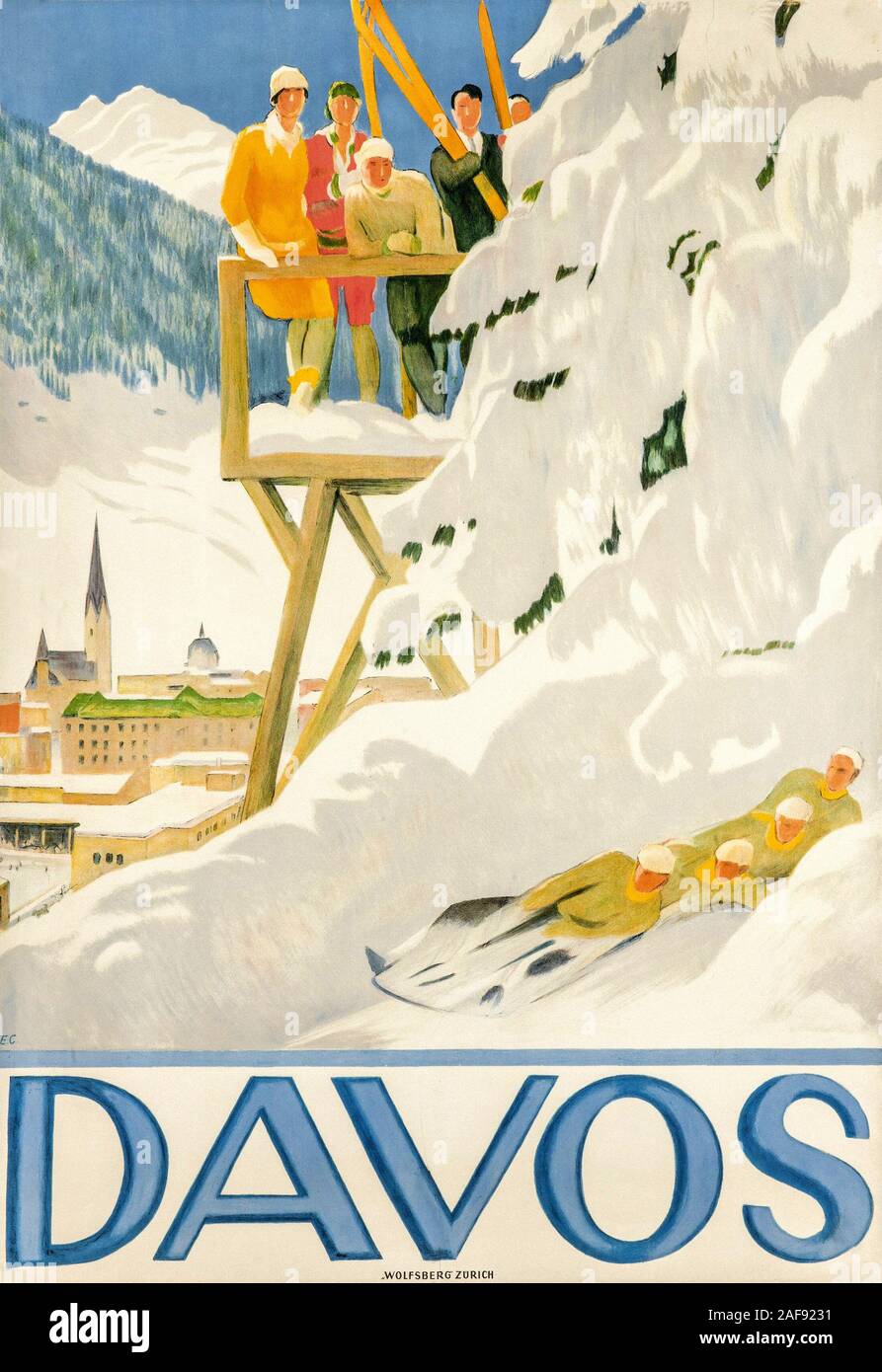 Vintage Travel Davos Stockfoto