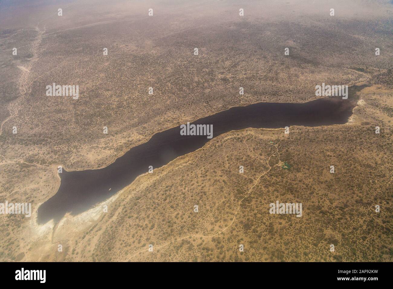 Tansania. Lake Eyasi Luftaufnahme zwischen Serengeti Süden Landebahn und Arusha. Stockfoto