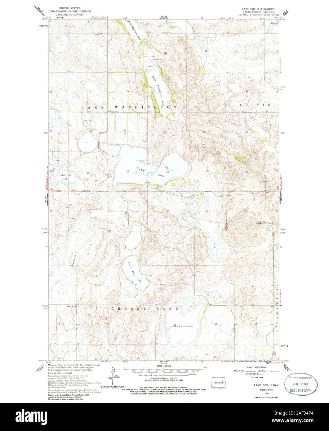 USGS TOPO Karte North Dakota ND See Coe 284324 1961 24000 Wiederherstellung Stockfoto