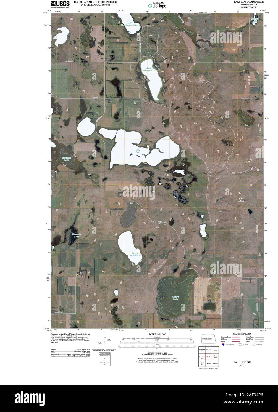 USGS TOPO Karte North Dakota ND See Coe 20110401 TM Wiederherstellung Stockfoto