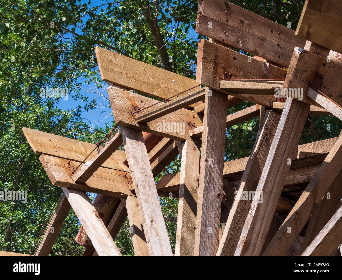 Wasserrad, John jarvie Historisches Anwesen, Braun Park, Utah. Stockfoto