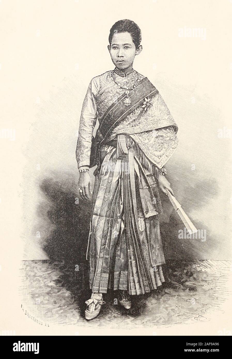 Queen of Siam (Thailand). Die Frau des Königs von Siam (Thailand) Rama V. Chulalongkorn. Gravur der Ende des 19. Jahrhunderts. Stockfoto