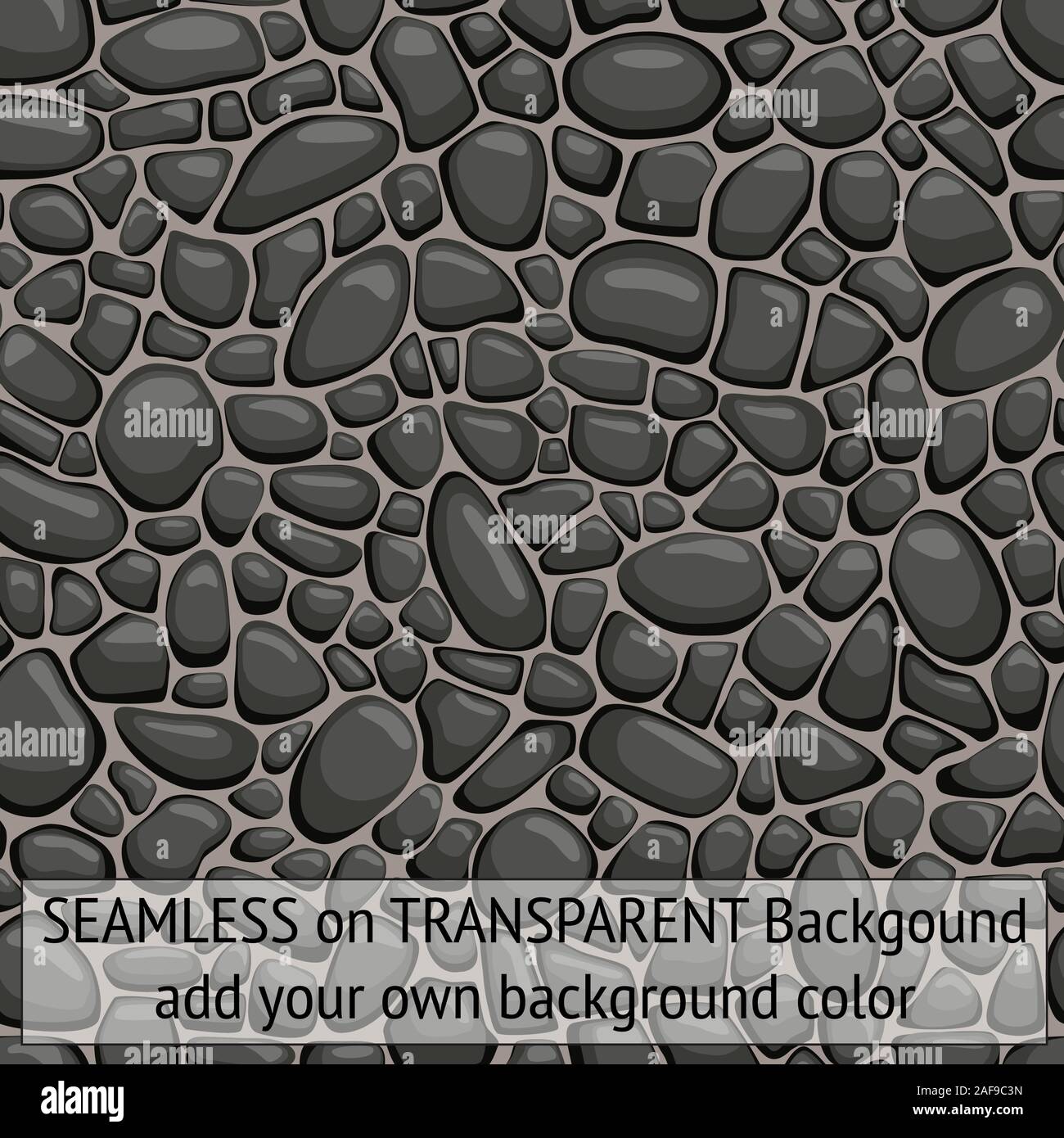 Nahtlose Kies Steine schwarz mit transparentem Hintergrund. So können Sie Ihre eigene Hintergrundfarbe feine Detail hinzufügen Stock Vektor