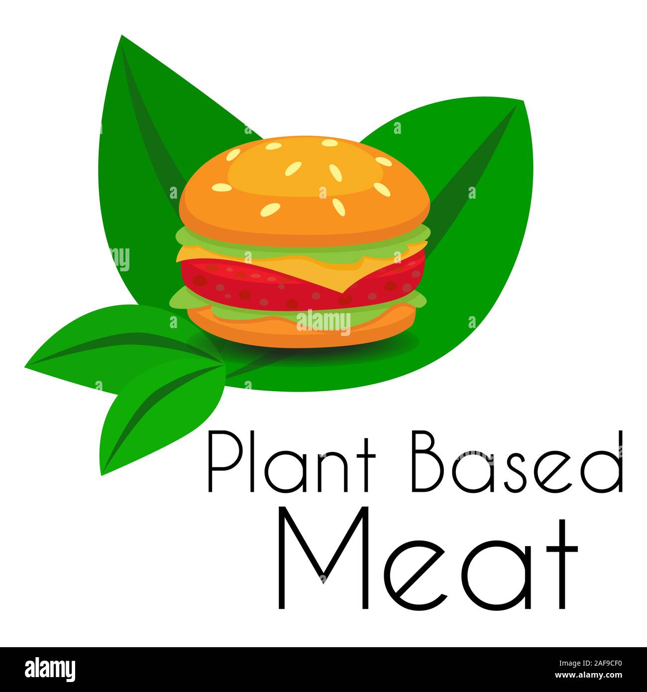 Auf pflanzlicher Basis Fleisch hamburger Symbol mit Käse Burger auf den Blättern Stock Vektor