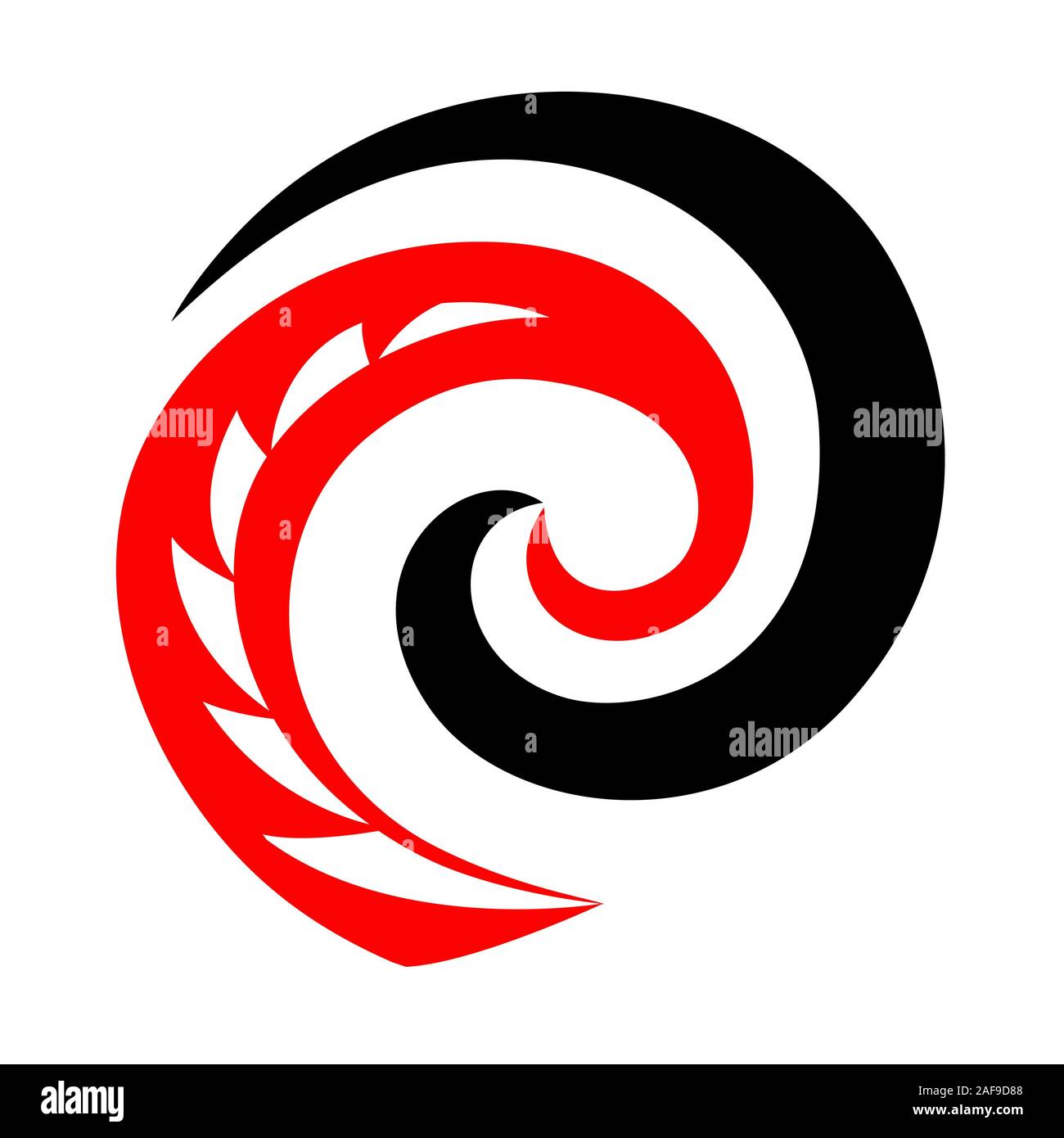 Maori koru Spirale swirl Haifisch-zahn Logo oder Symbol in Rot und Schwarz Stock Vektor