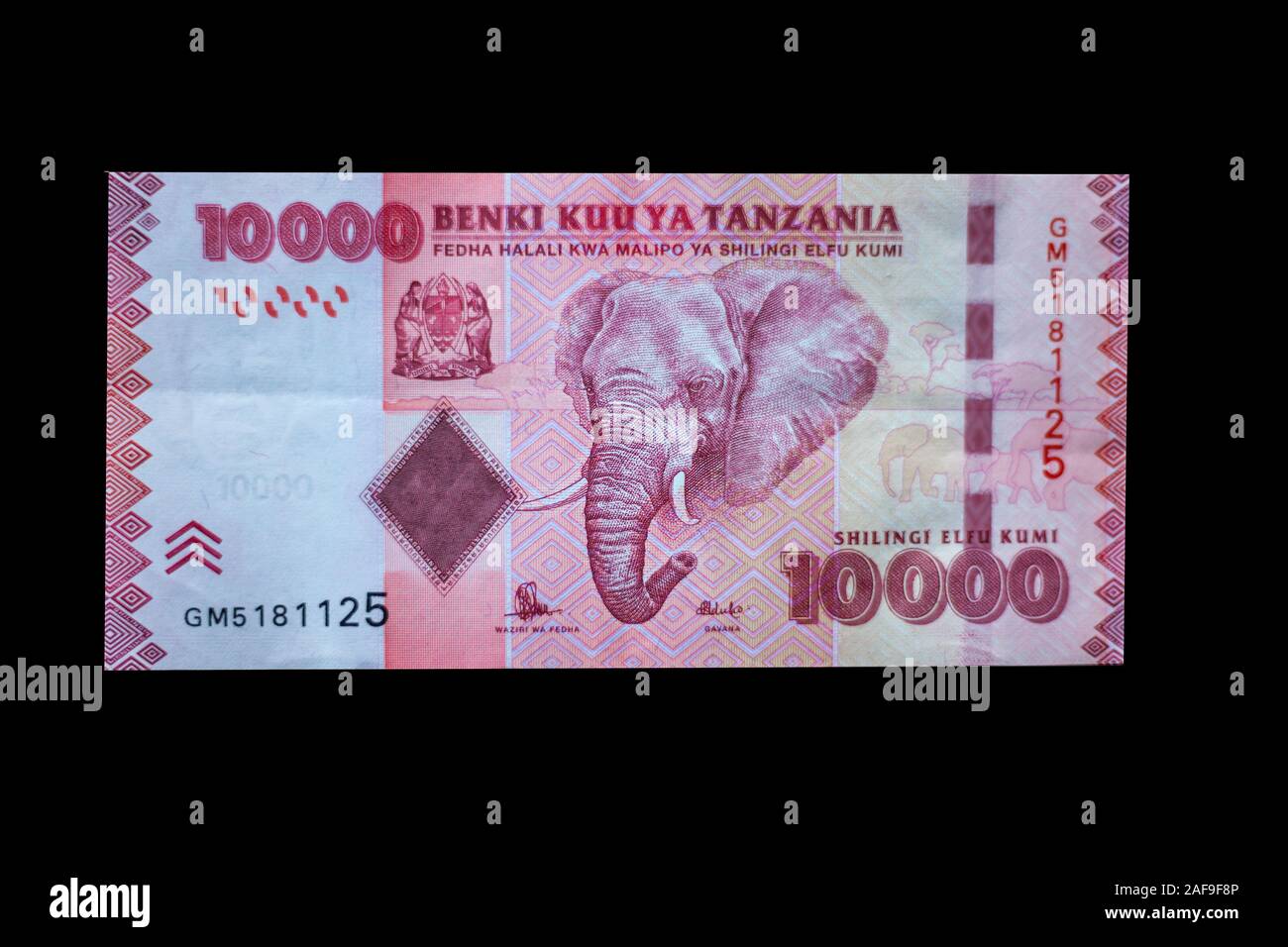 Tansania. Zehntausend Schilling Banknote, Baureihe 2011, Vorderseite. Stockfoto