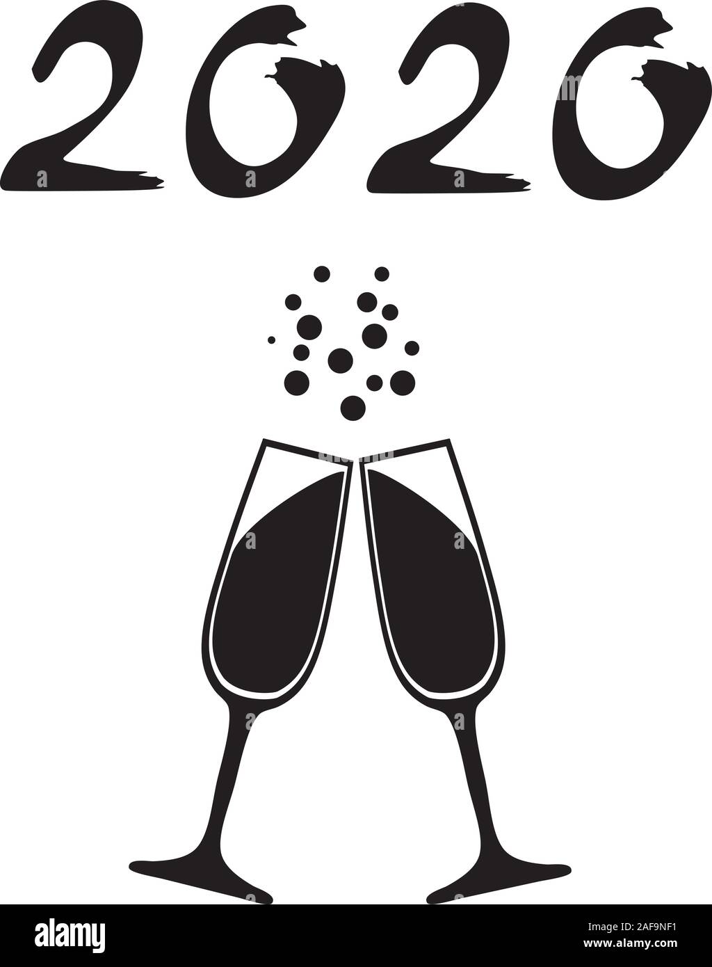 Vector Illustration von Wein, Champagner Gläser Neues Jahr 2020. Stock Vektor