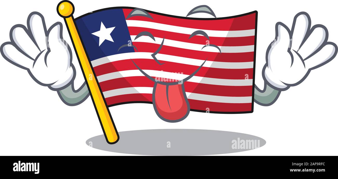 Funny Face Flagge liberia Blättern Maskottchen Design mit herausgestreckter Zunge Stock Vektor
