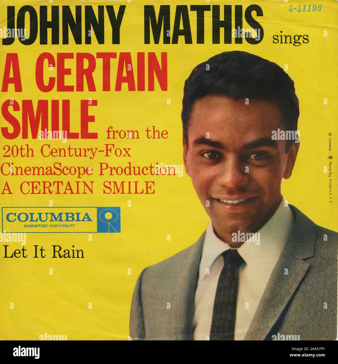 Johnny Mathis singt ein gewisses Laecheln - Vintage Vinyl Album Cover Stockfoto