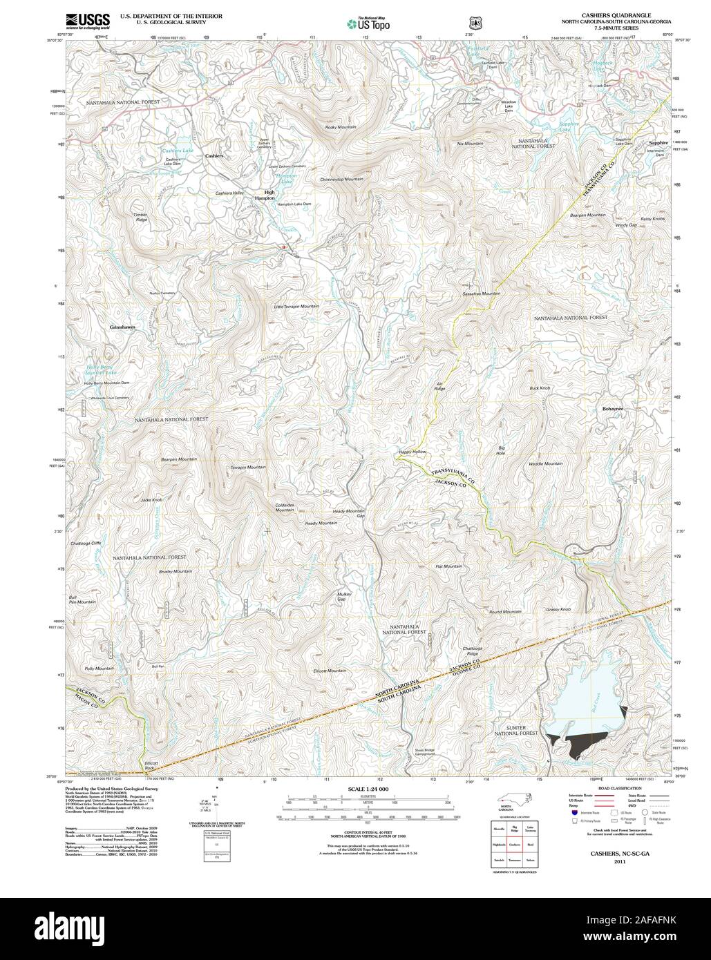 USGS TOPO Karte North Carolina NC-Kassierer 20110715 TM Wiederherstellung Stockfoto