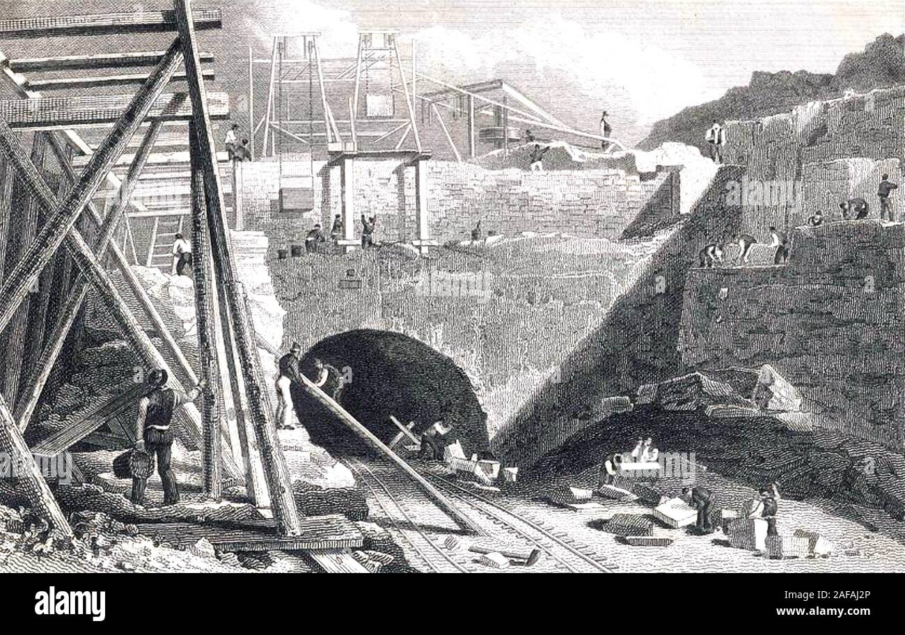 LIVERPOOL - Manchester Railway. Die Edge Hill tunnel im Bau um 1830 Stockfoto