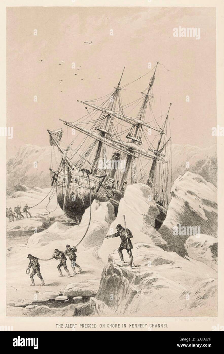 BRITISH ARCTIC EXPEDITION 1875-1876 unter der Leitung von George Nares, HMS Alert im Packeis eingeschlossen Stockfoto