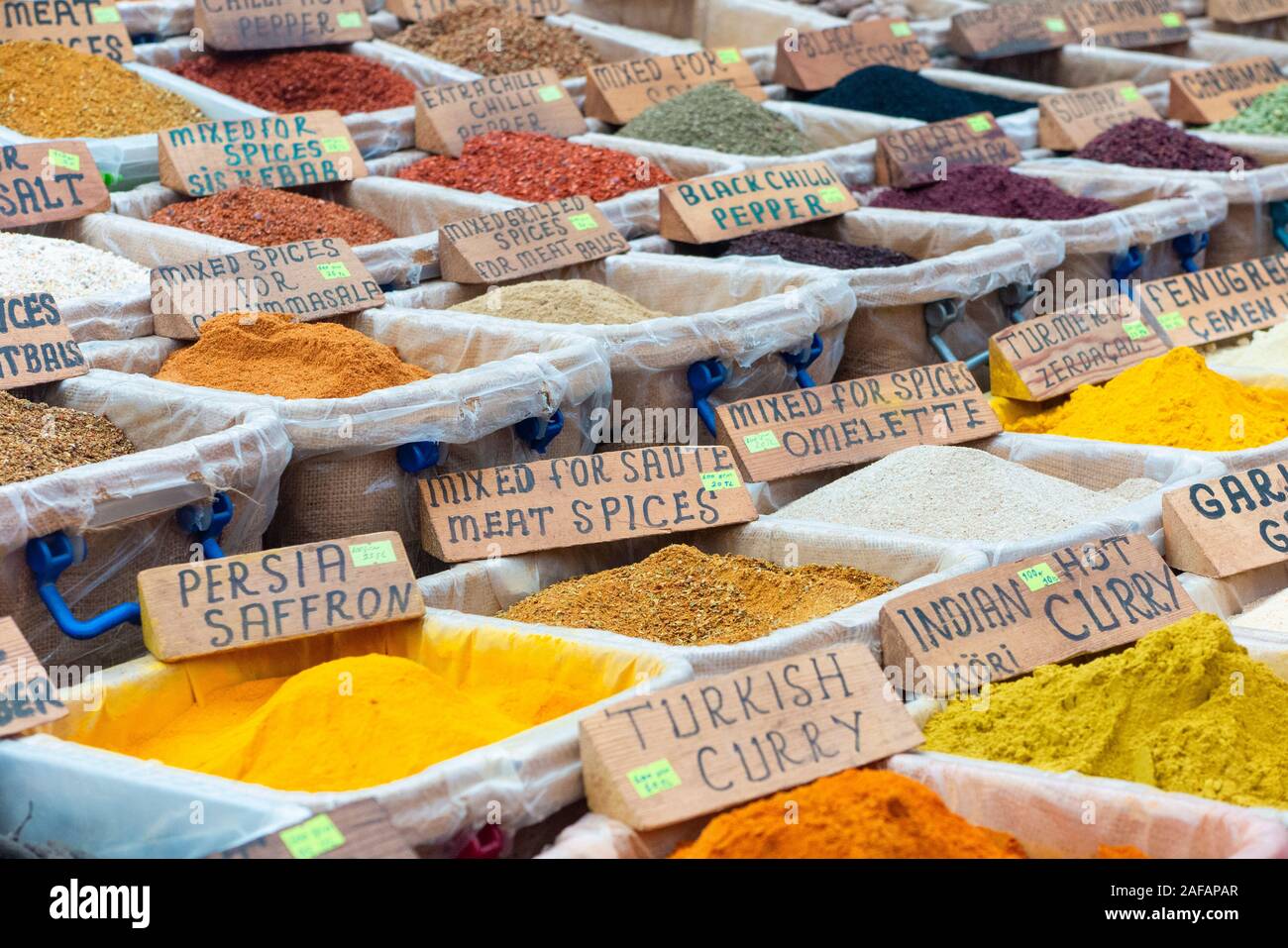 Gewürze für den Verkauf in den türkischen Markt Stockfoto