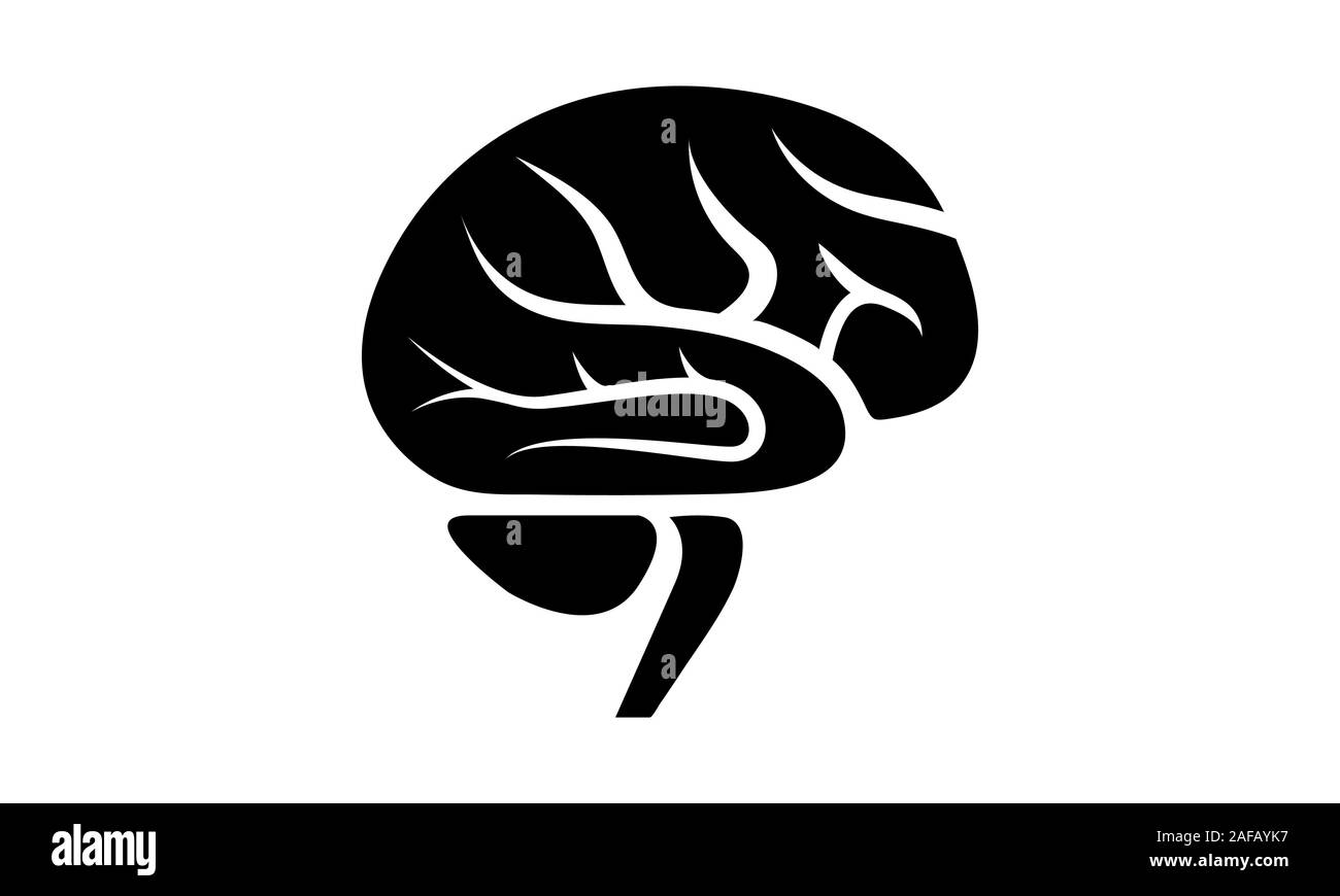 Gehirn Symbol, flache Bauform, isoliert, schwarz auf weißem Hintergrund. Einfach auf weißem Hintergrund Silhouette, Vector Illustration. Stock Vektor