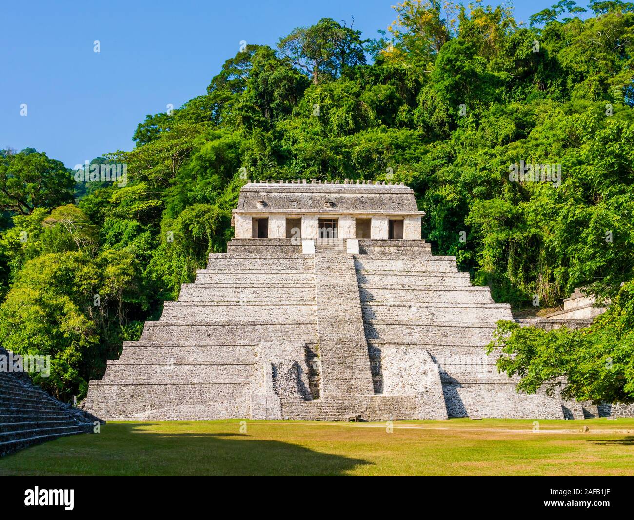 Einen wunderschönen Blick auf den Tempel der Inschriften, archäologische Stätte Palenque, Chiapas, Mexiko Stockfoto