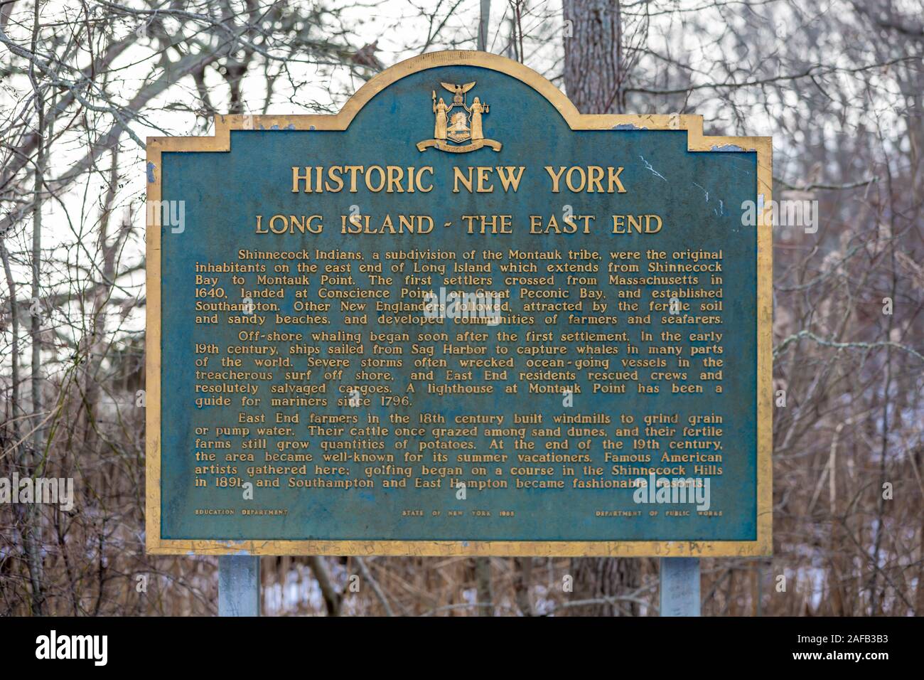 NY State Zeichen für historischen New York, Long Island, das East End, Long Island, NY Stockfoto