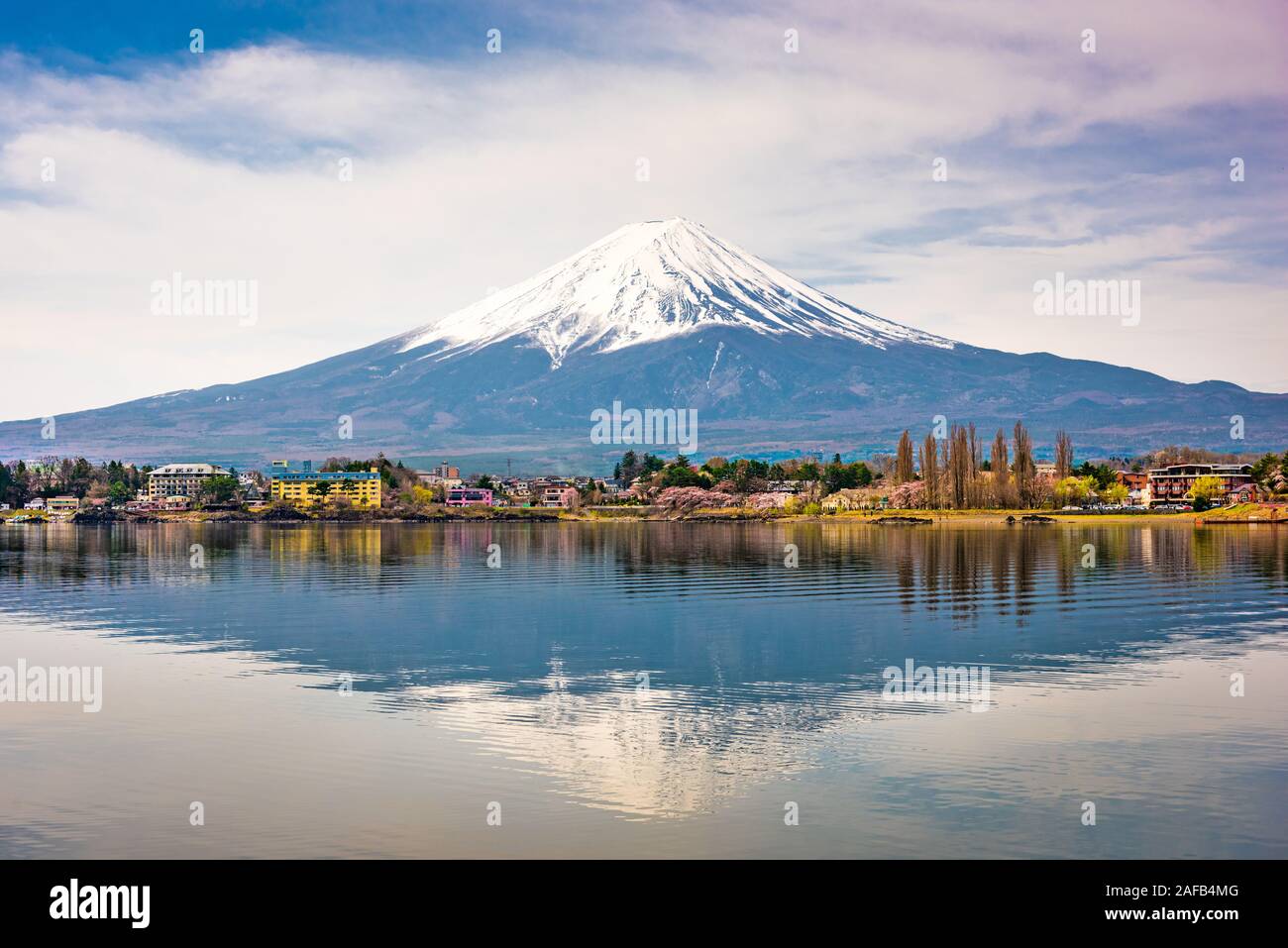 Mt. Fuji am Lake Kawaguchi, Yamanashi, Japan. Stockfoto