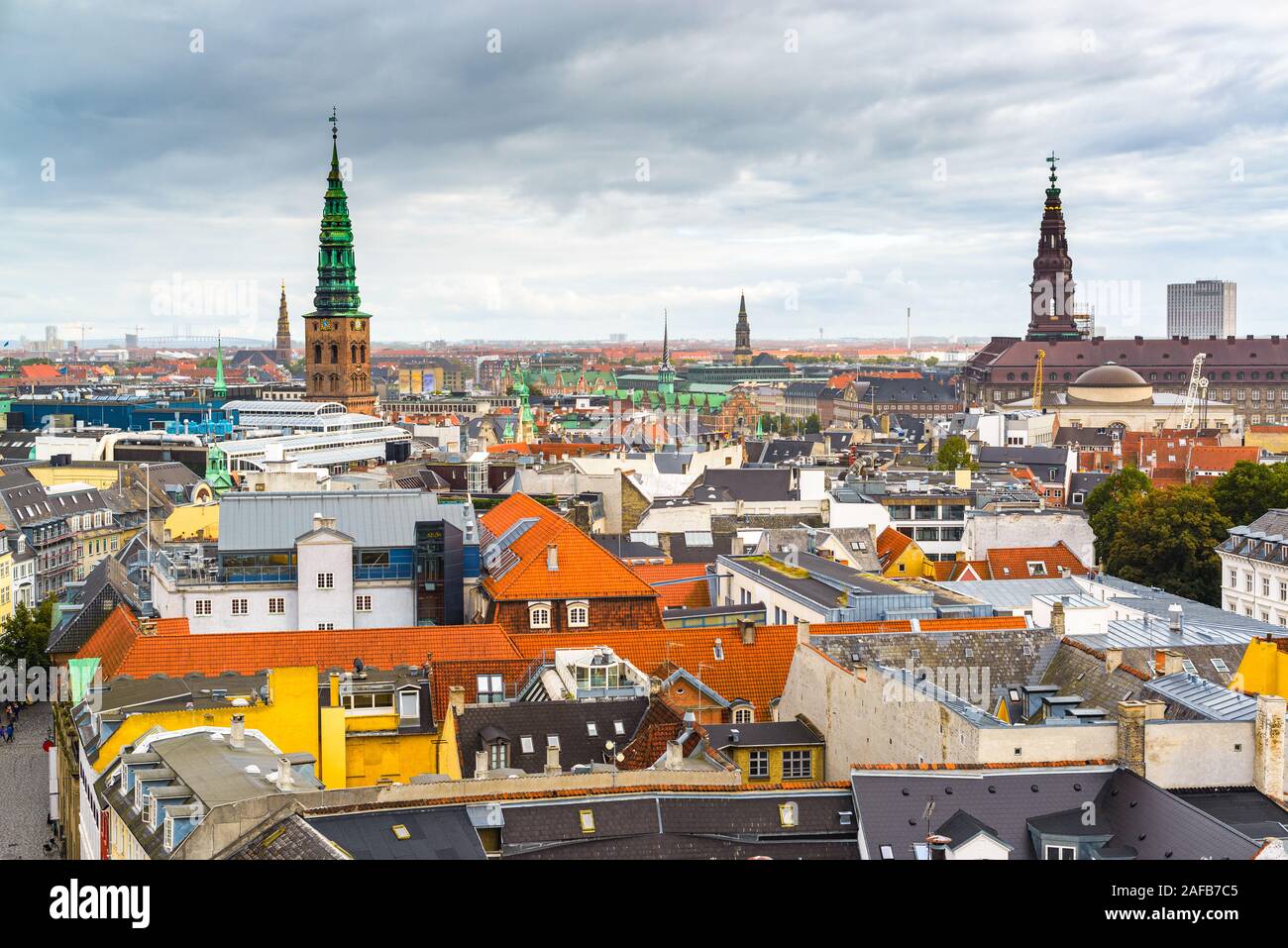 Kopenhagen, Dänemark Altstadt Skyline der Stadt am Nachmittag. Stockfoto