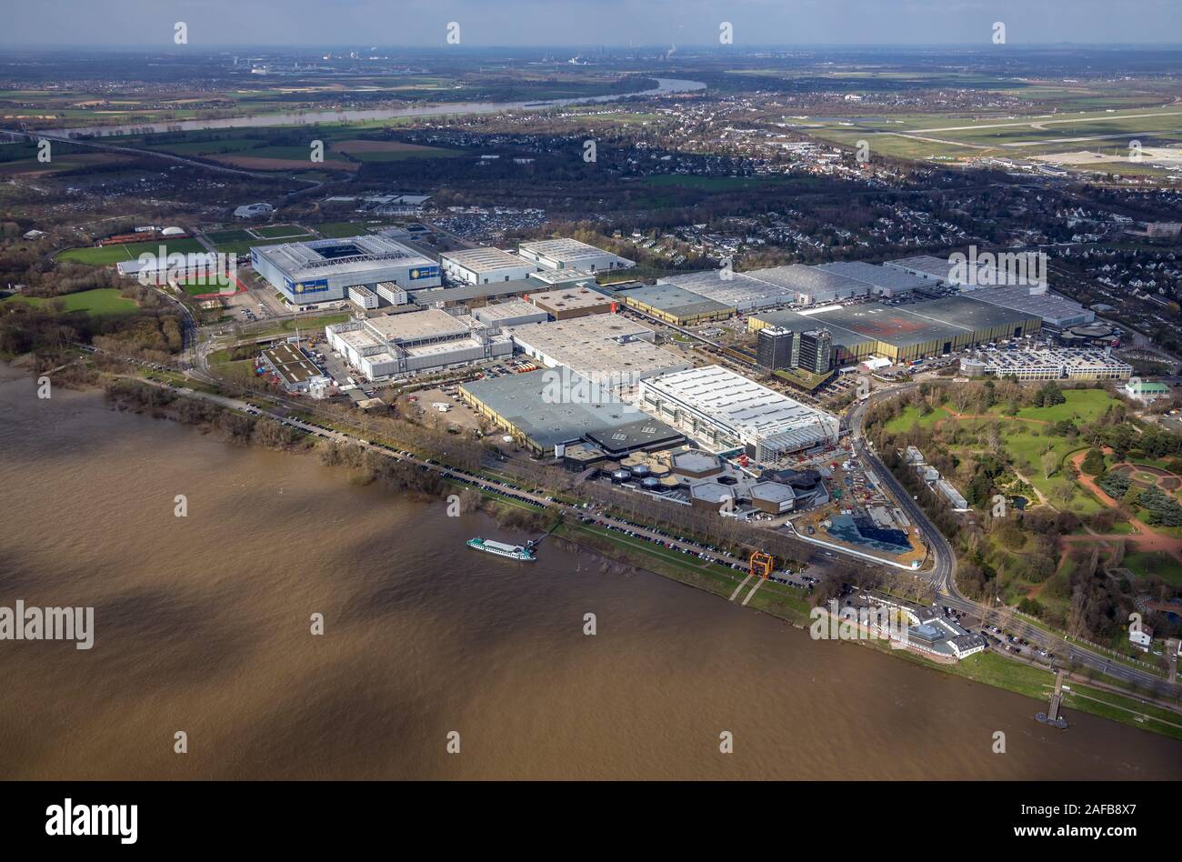Luftbild, MERKUR SPIEL-ARENA, Messe Düsseldorf am Rhein, Neubau, Düsseldorf, Rheinland, Nordrhein-Westfalen, Deutschland, DE, Europa Stockfoto