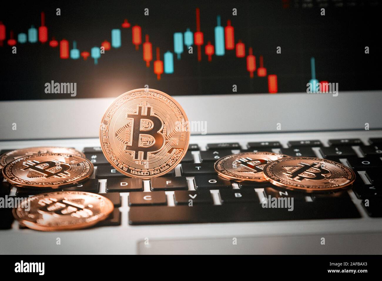 Bitcoin cryptocurrency, virtuelles Geld, blockchain Technologie Konzept Stockfoto