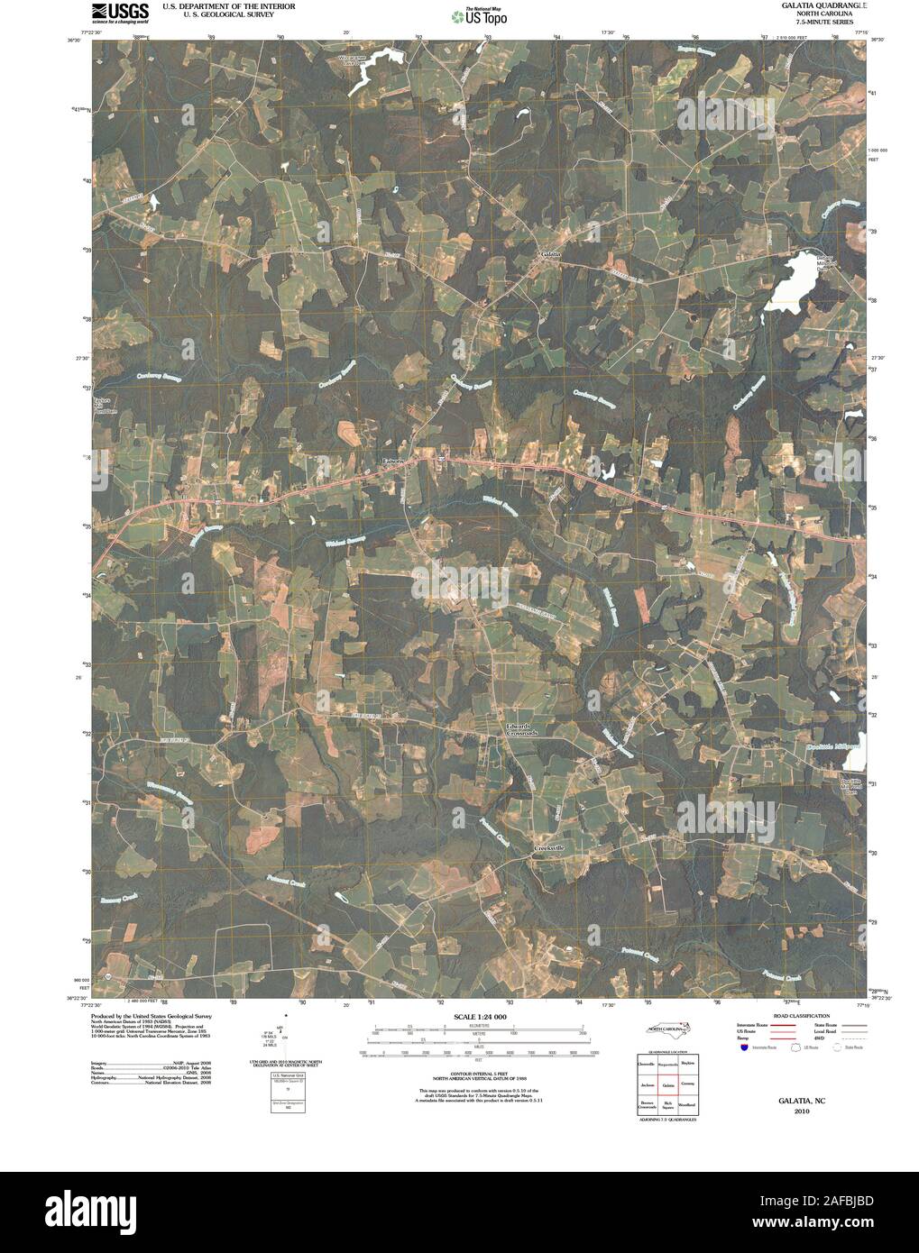 USGS TOPO Karte North Carolina NC-Galatien 20100907 TM Wiederherstellung Stockfoto