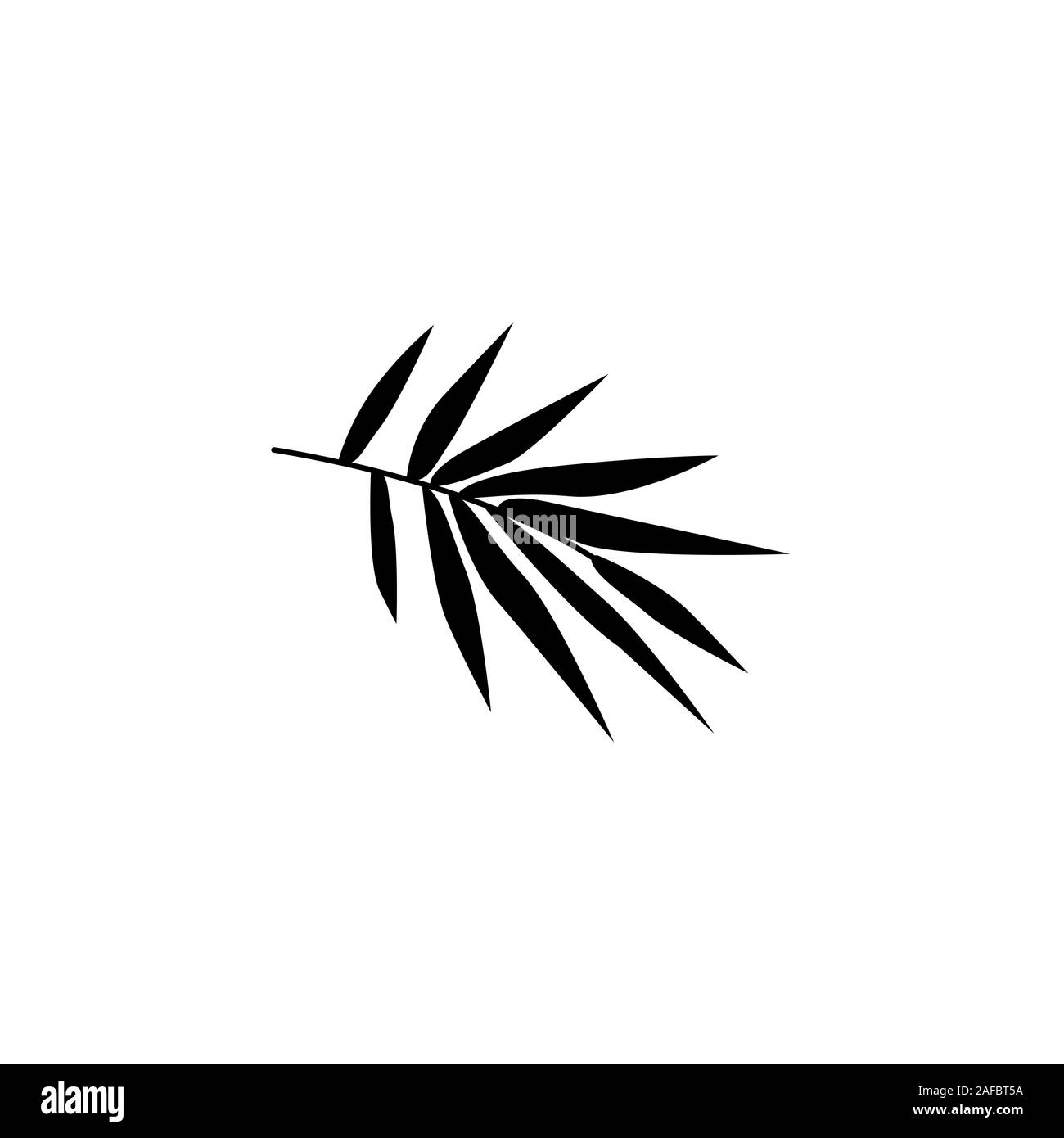 Ein Zweig mit Bambus Blätter schwarz-weiß illustration. Skizze. Tropische Pflanze der asiatischen Länder, China, Japan, Korea. Symbol Stock Vektor