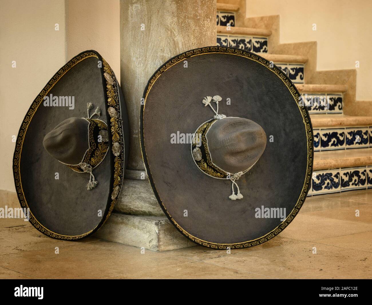 Mariachi joya de Mexico Sombreros in Casa Kimberly, Puerto Vallarta, Jalisco, Mexiko. Stockfoto