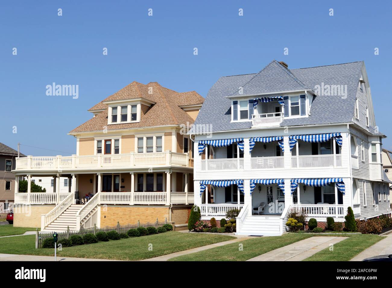 Beispiele der Architektur in Cape May, New Jersey. Ein Kurort vor allem für die Viktorianische thematische Strukturen bekannt Stockfoto