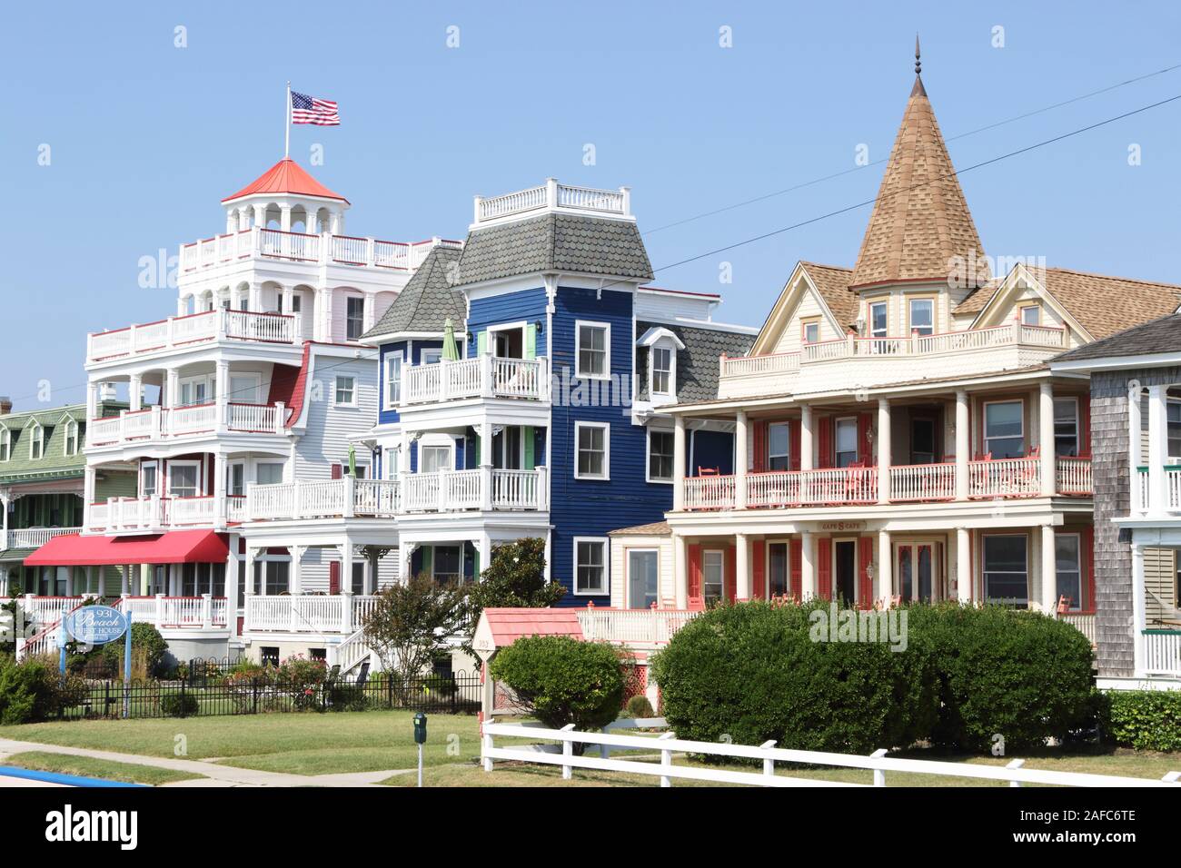 Beispiele der Architektur in Cape May, New Jersey. Ein Kurort vor allem für die Viktorianische thematische Strukturen bekannt Stockfoto