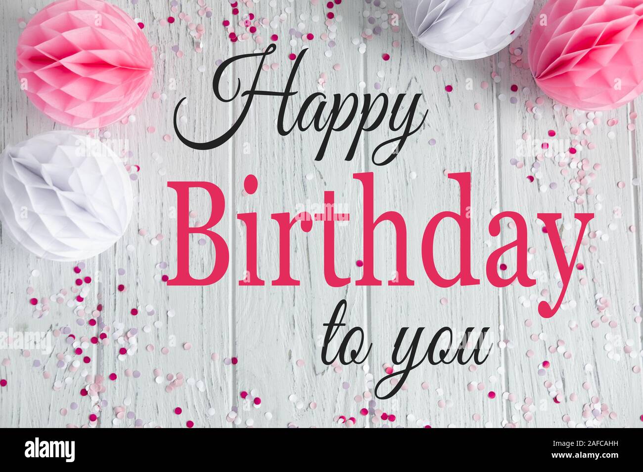 Herzlichen Gluckwunsch Zum Geburtstag Zu Ihnen Geburtstagskarte Mit Ballons Und Pompons Grusskarte Fur E Newsletter Blog Stockfotografie Alamy
