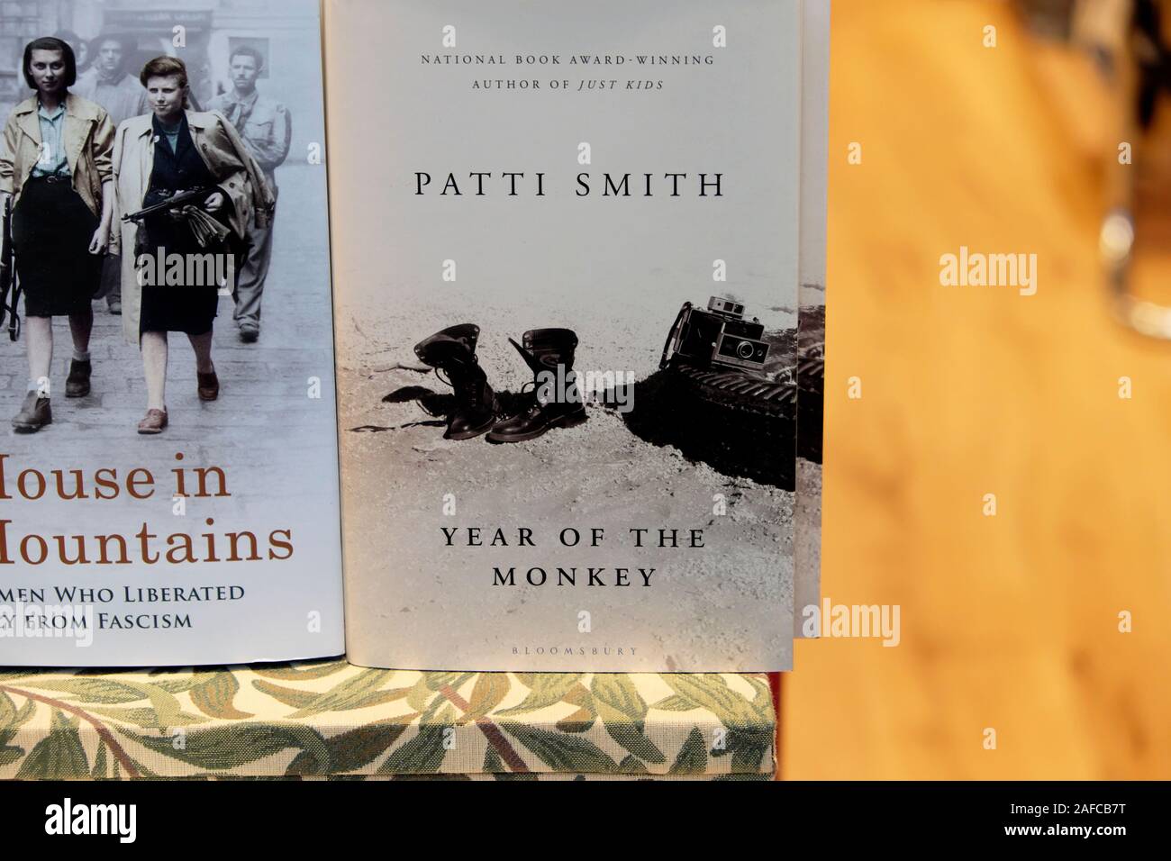 Patti Smith Buch vordere Abdeckung 'Jahr des Affen' auf eine Buchhandlung Regal in London England UK KATHY DEWITT Stockfoto