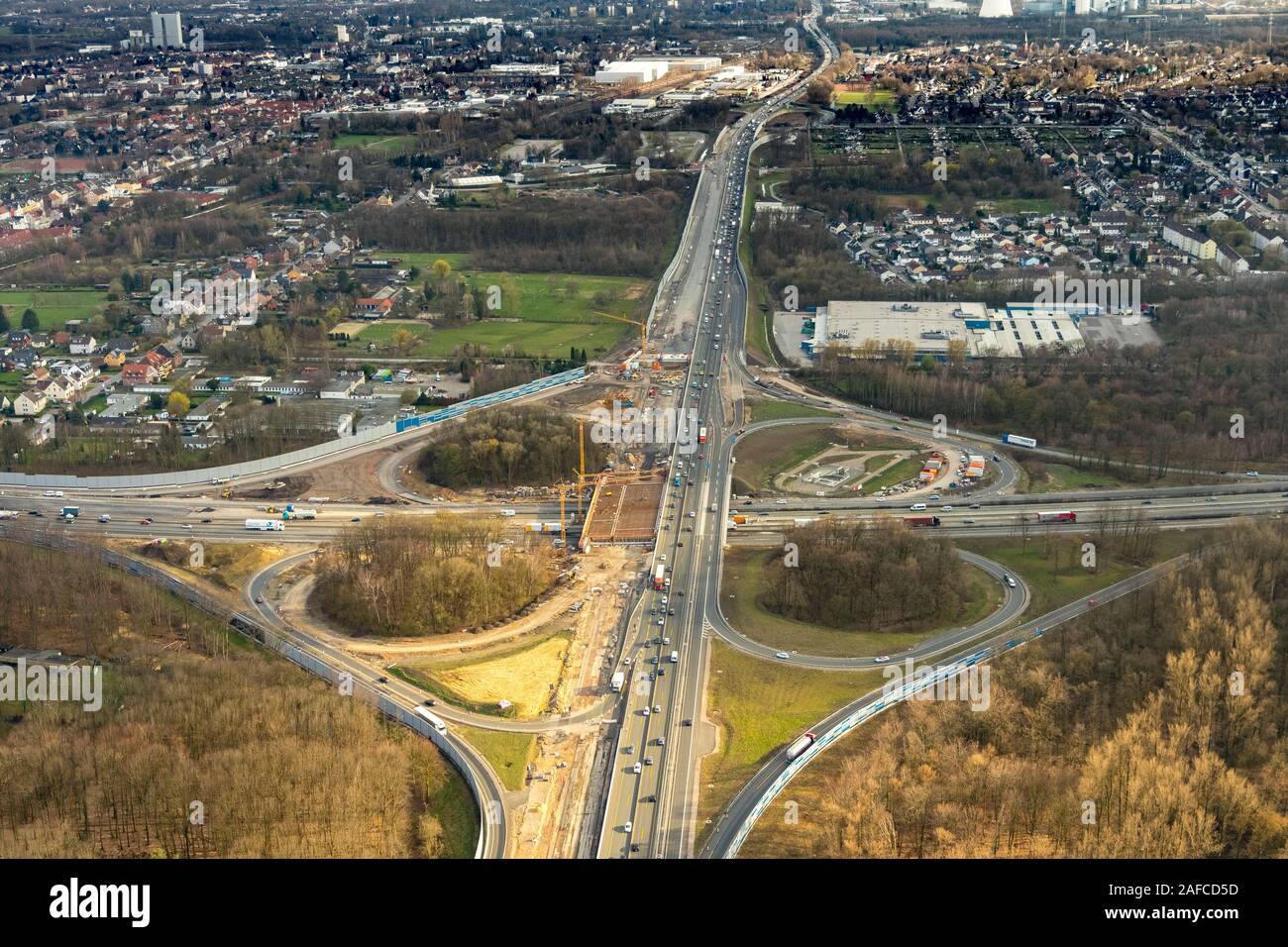 Luftbild, Wiederaufbau Autobahnkreuz Recklinghausen, Autobahn A2, Autobahn A43, Ausfahrt Recklinghausen ist ein Autobahnkreuz in Recklingh Stockfoto