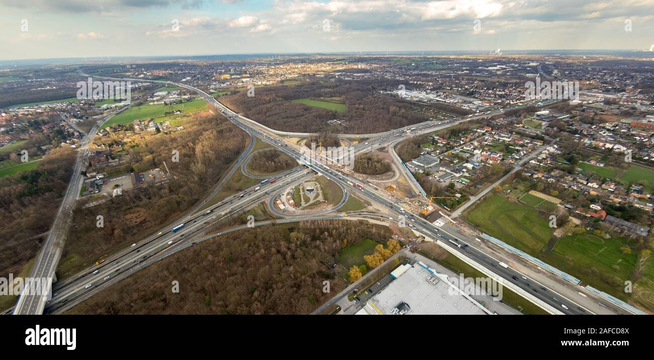 Luftbild, Wiederaufbau Autobahnkreuz Recklinghausen, Autobahn A2, Autobahn A43, Ausfahrt Recklinghausen ist ein Autobahnkreuz in Recklingh Stockfoto
