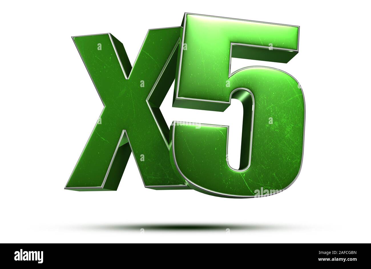 3d-Abbildung x5 Grün auf weißem Hintergrund. (mit Clipping Path). Stockfoto