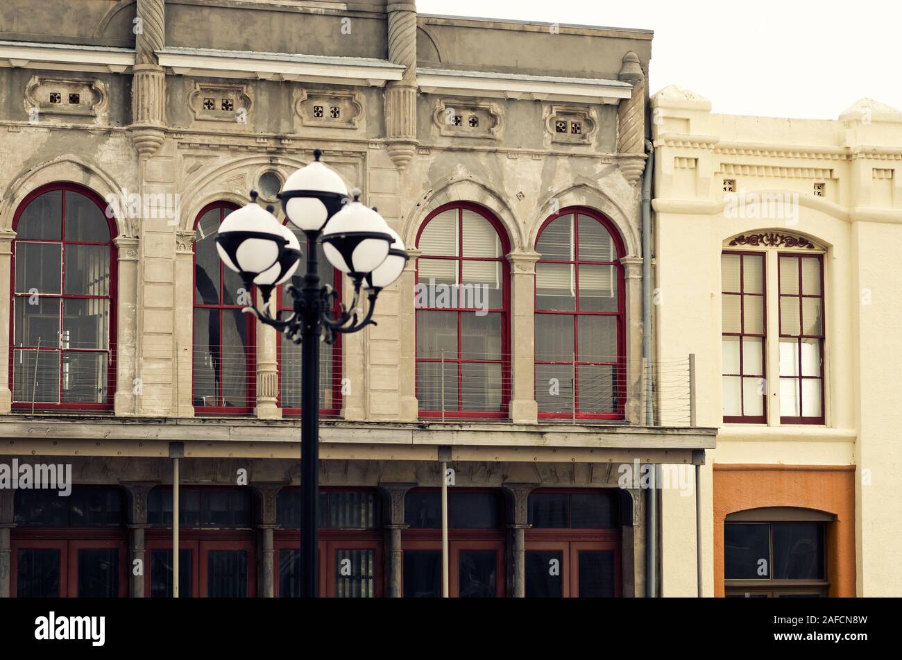 Straßenbeleuchtung in der historischen Innenstadt von Galveston Island, Texas Stockfoto