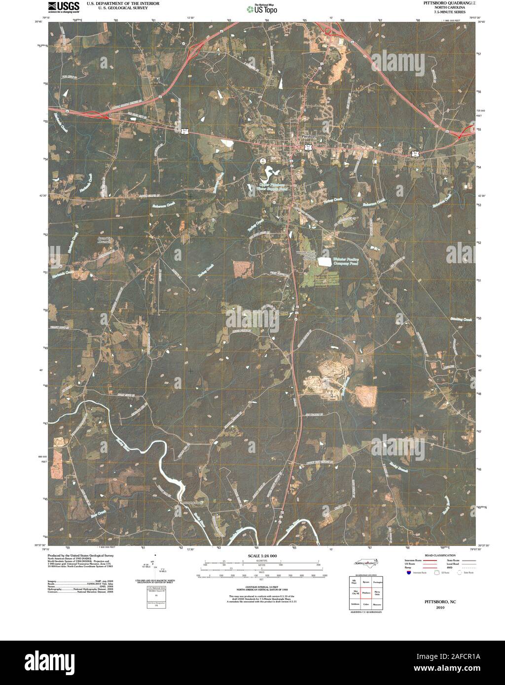 USGS TOPO Karte North Carolina NC Pittsboro 20100825 TM Wiederherstellung Stockfoto