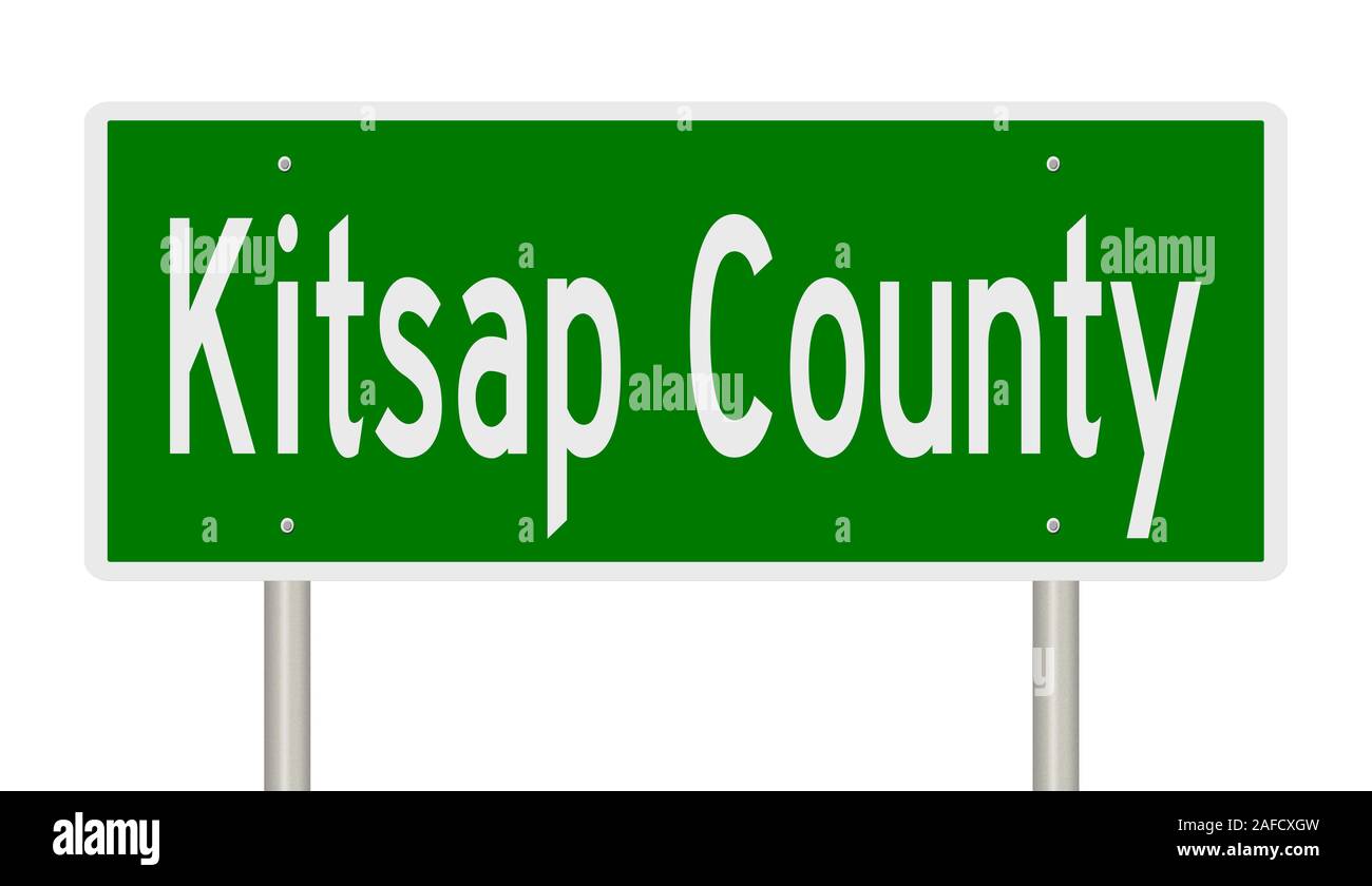 Rendering von einem grünen 3d Autobahn Zeichen für Kitsap County Stockfoto