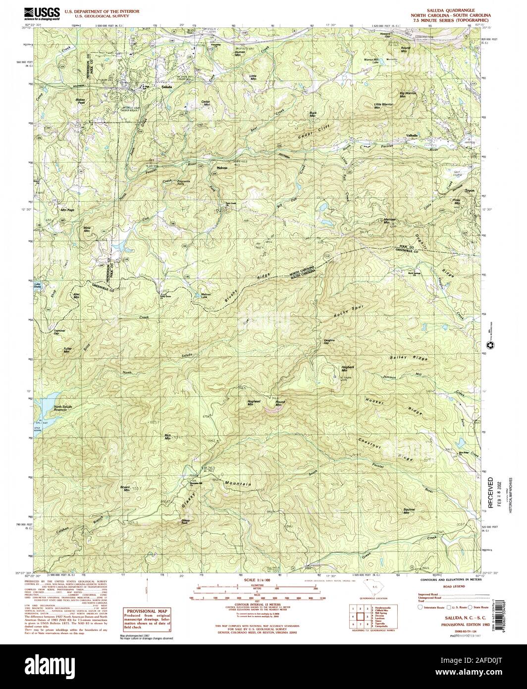 USGS TOPO Karte North Carolina NC Saluda 163123 1983 24000 Wiederherstellung Stockfoto