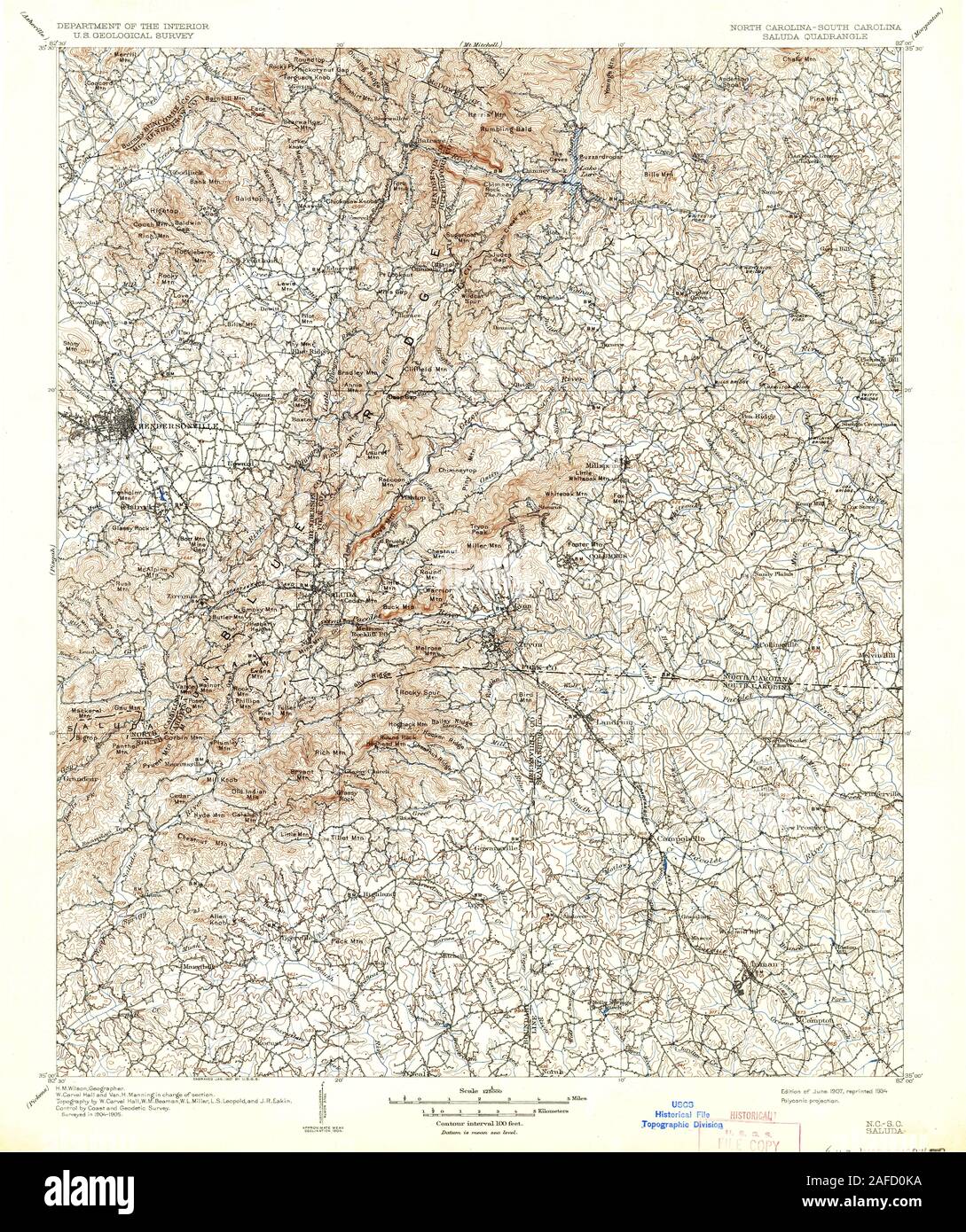 USGS TOPO Karte North Carolina NC Saluda 164828 1907 125000 Restaurierung Stockfoto