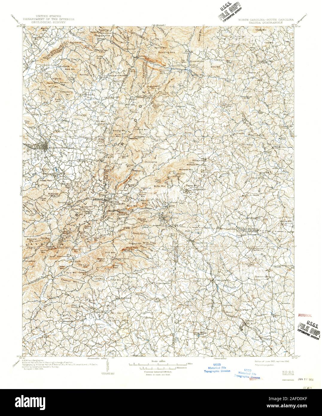 USGS TOPO Karte North Carolina NC Saluda 164831 1907 125000 Restaurierung Stockfoto