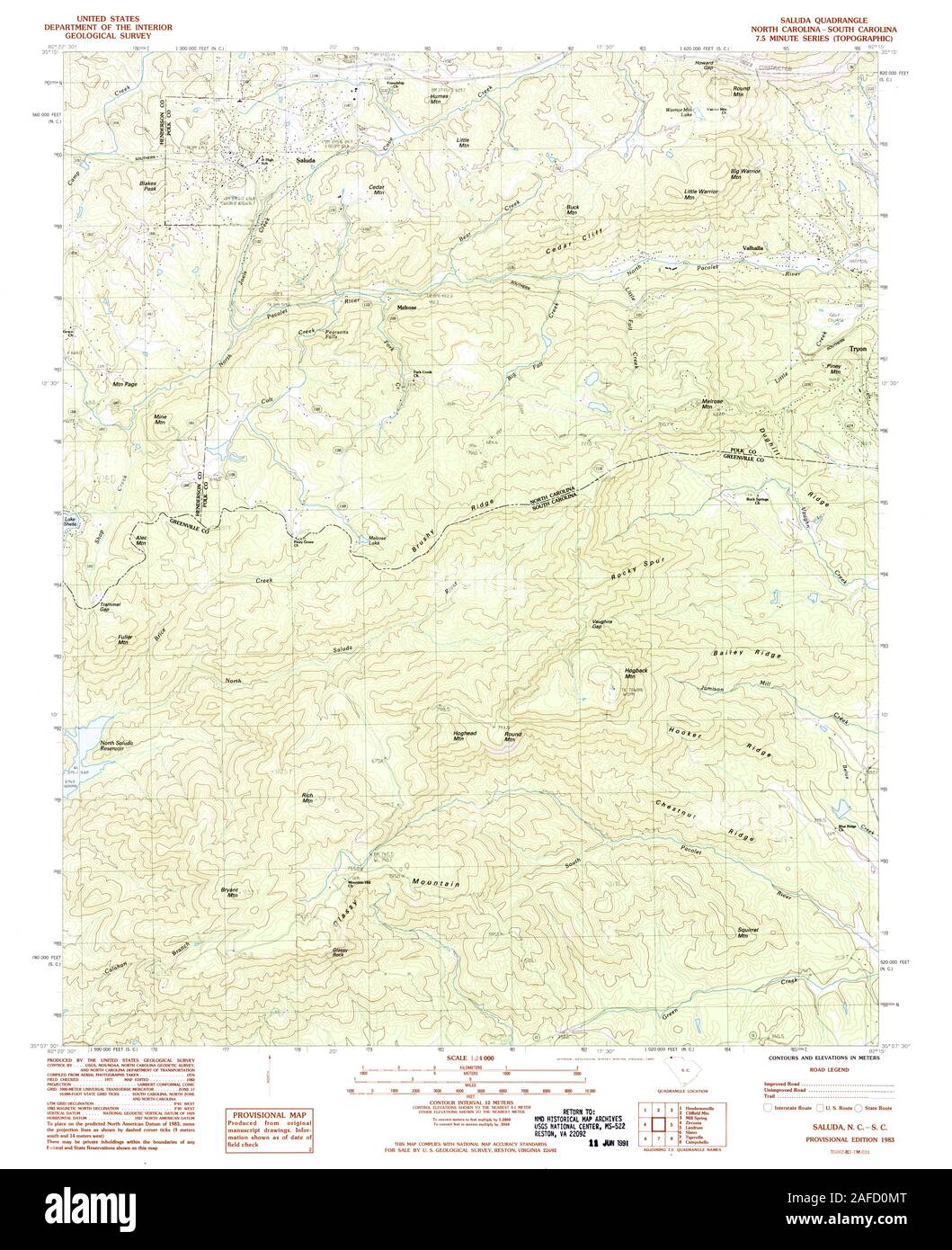 USGS TOPO Karte North Carolina NC Saluda 164834 1983 24000 Wiederherstellung Stockfoto