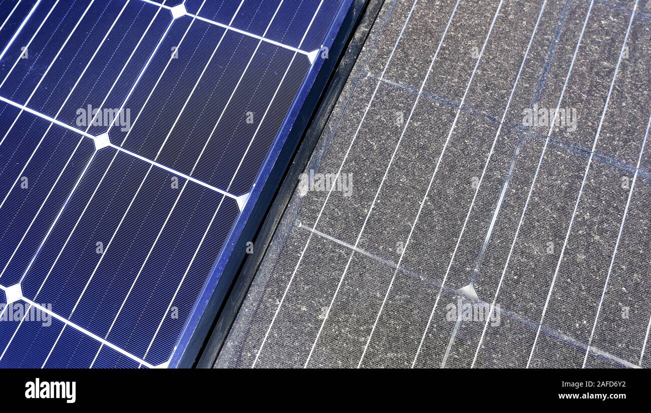 Photovoltaik Reinigung, vor und nach dem Stockfoto