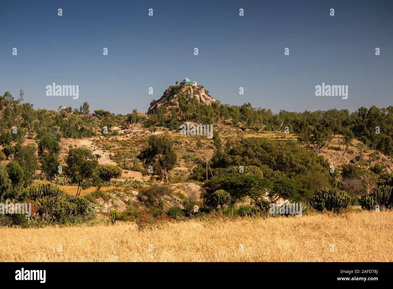 Äthiopien, Tigray, Wukro Woreda, Negash, orthodoxer Christ Emmanuel Kirche auf vulkanischen Hügel Stockfoto