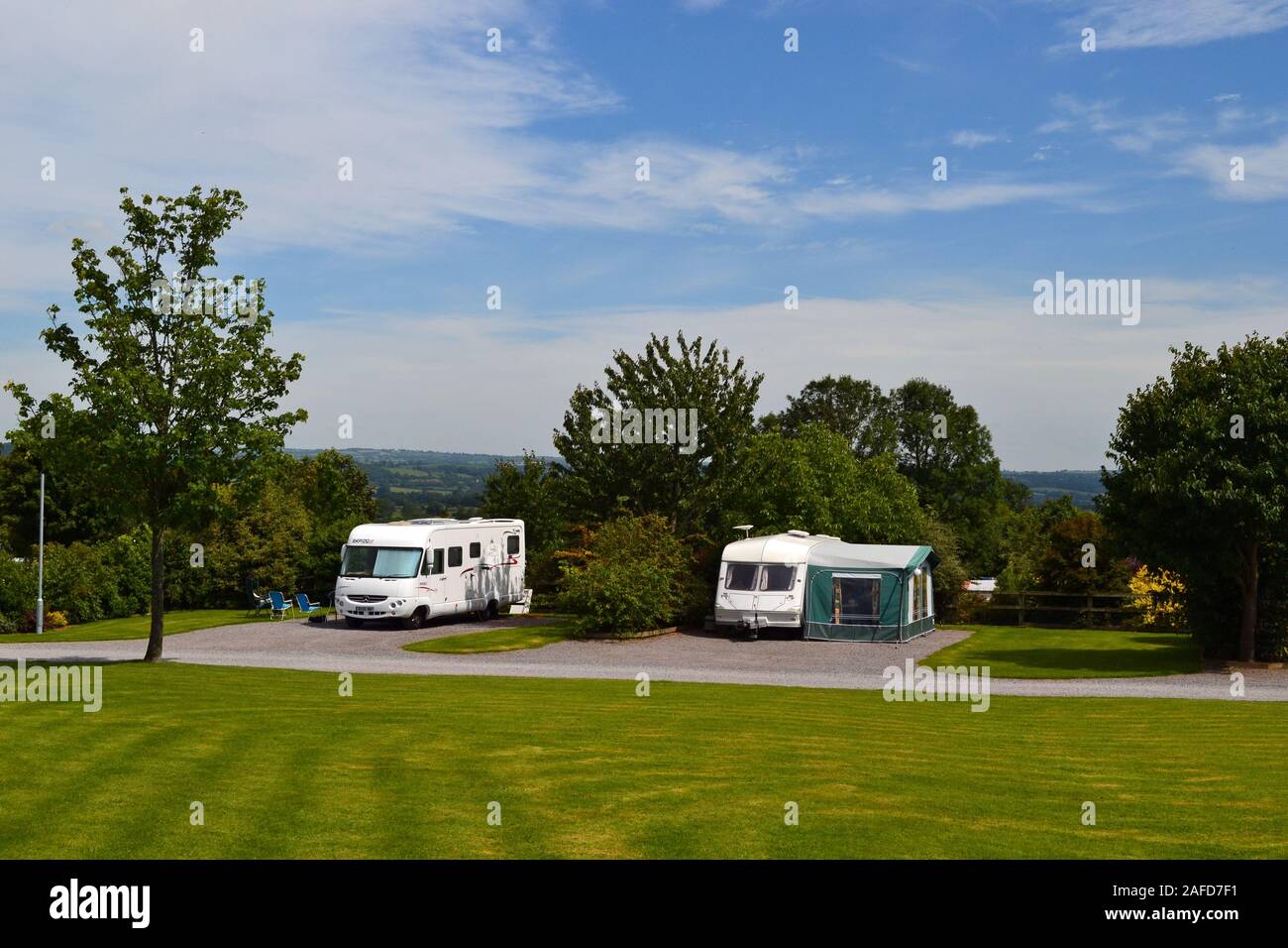 Die alten Eichen Caravan Park, Glastonbury, Somerset, Großbritannien Stockfoto