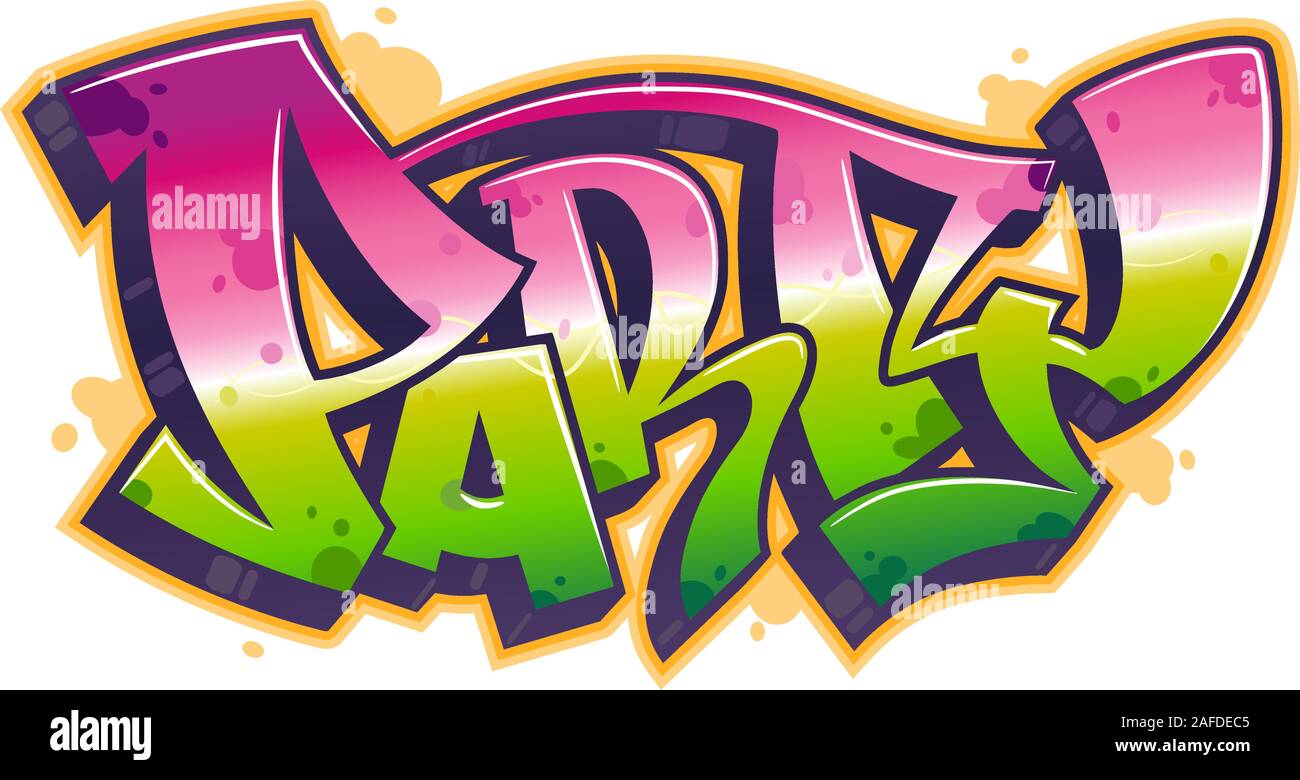Partei Wort in lesbarer Graffiti style in lebendigen Farben anpassbar. Stock Vektor
