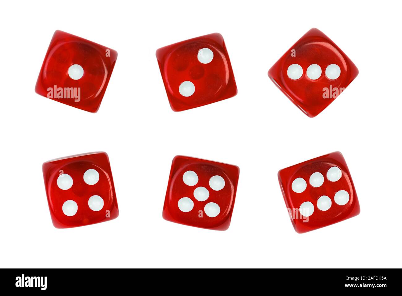 Rot gambling casino Dice isoliert auf weißem Stockfoto