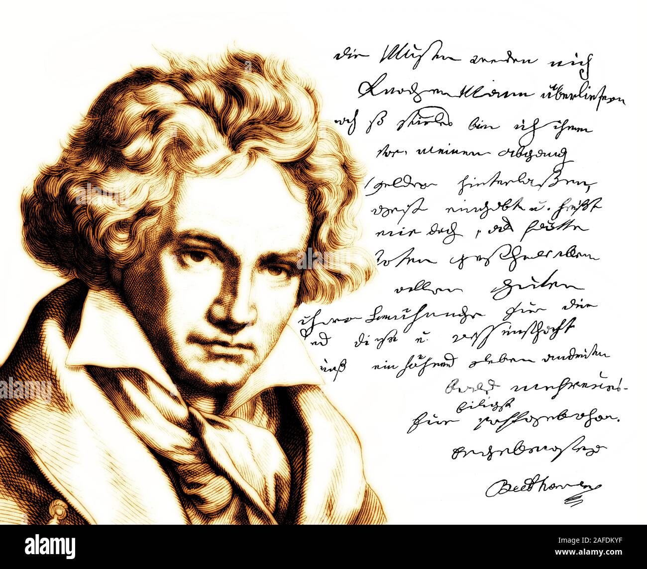 Handgeschriebenen Brief von Beethoven an seinen Verleger Schott, Ludwig van Beethoven, 1770-1827, Deutscher Komponist Stockfoto