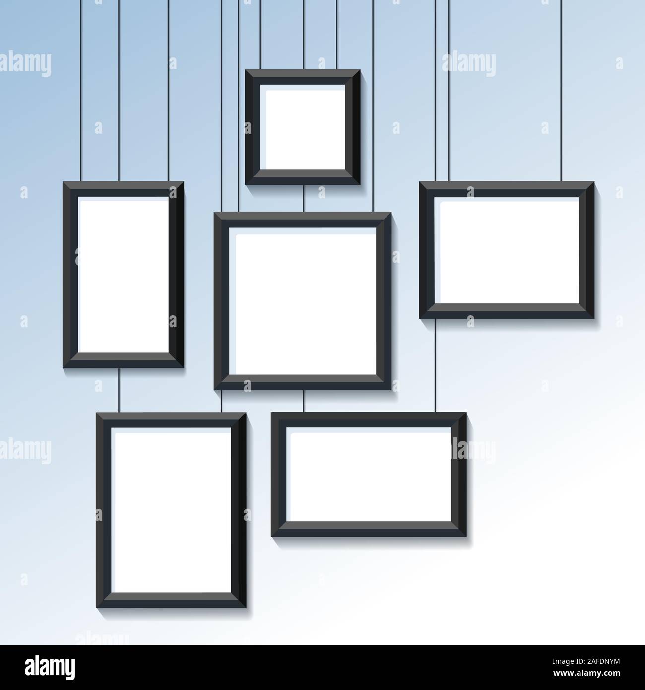 Eingestellt von leeren hängende Frames. Bilder, Bilderrahmen mit realistischen shaows mockup. Sechs verschiedene leeren Fotorahmen, Galerie portfolio Album. Vektor il Stock Vektor