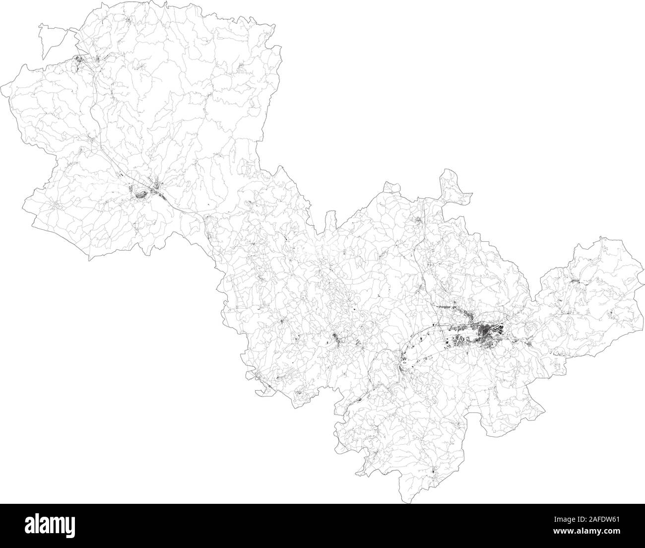 Sat-Karte der Provinz Terni, Städte und Straßen, Gebäude und Straßen der Umgebung. Region Umbrien, Italien. Karte Straßen, Ringstraßen Stock Vektor